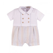 Everything Must Change (EMC) Baby Boy Beige and Blue Stripe Shortie Romper